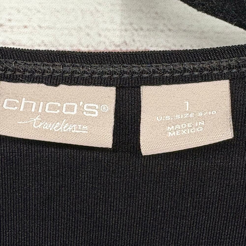 Chico’s Travelers Black Velvet Burnout Lace Bell Sleeve Top Blouse size 1 US M/8 - Picture 5 of 9